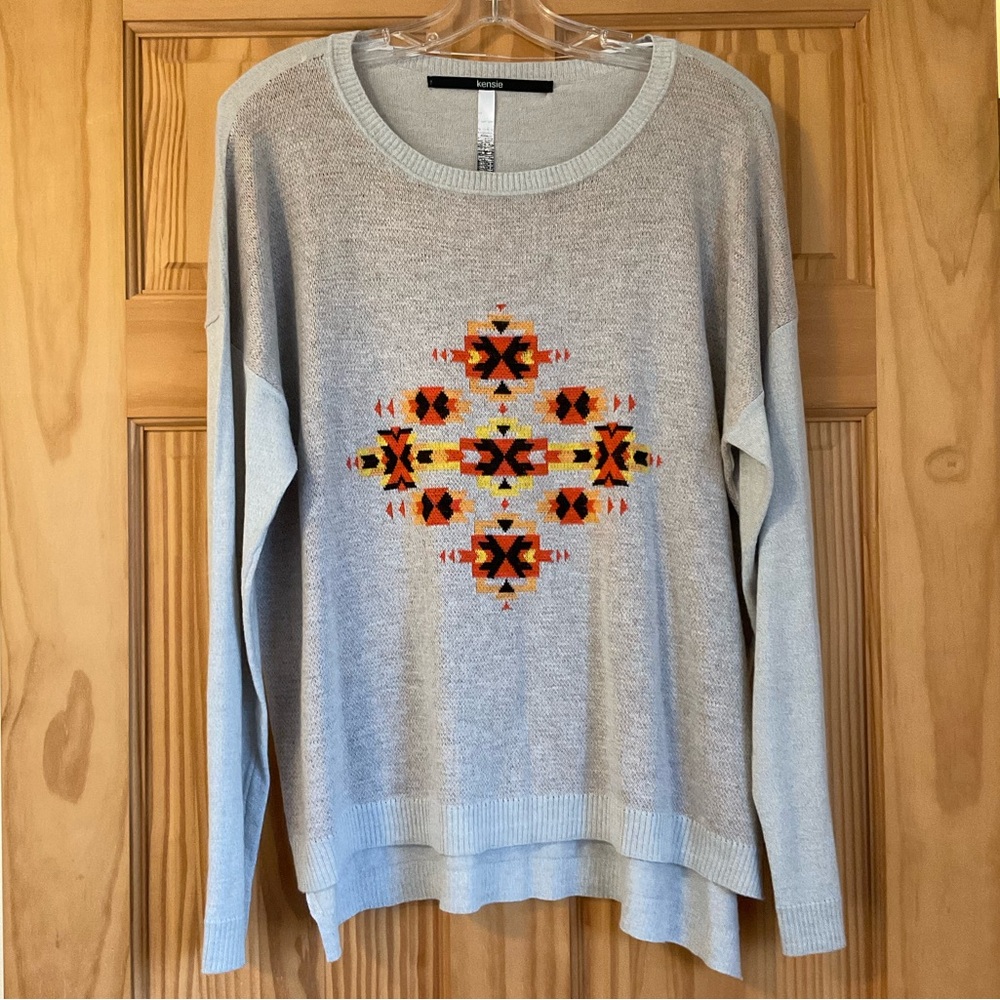Kensie Southwestern Cotton Blend Lightweight Sweater
